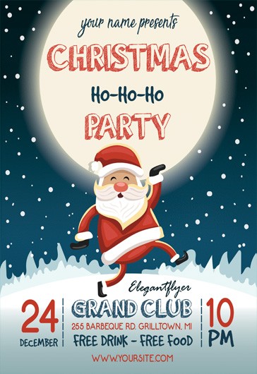 Blue Illustrated Ho Ho Ho Christmas Party Free Flyer Template PSD | by ...