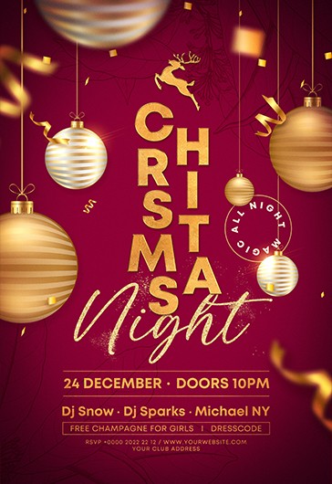 Red Luxury Christmas Night Poster Free Poster Template PSD | by ...