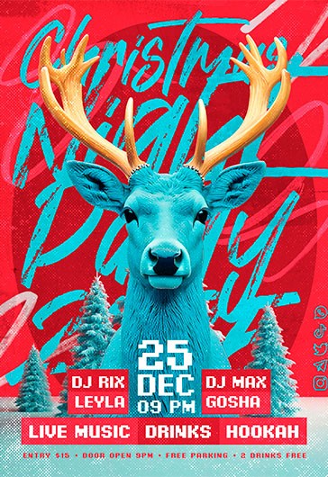 Red Artistic Christmas Party Premium Flyer Template PSD | by Elegantflyer