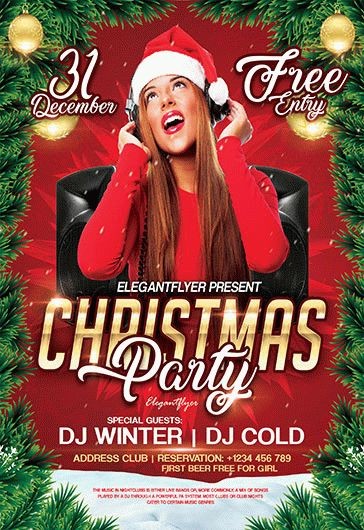 Red Artistic Christmas Party Premium Flyer Template PSD | by Elegantflyer