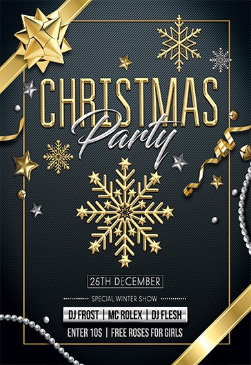 Black and Gold Luxury Christmas Party Free Flyer Template PSD | by ...