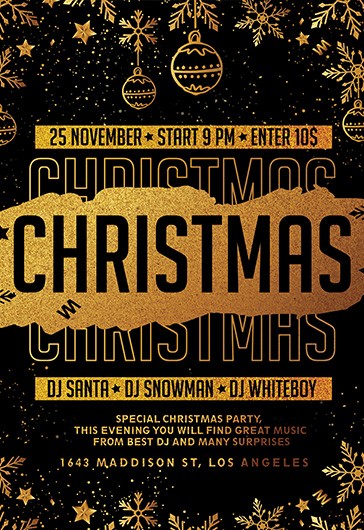 Black and Gold Luxury Charming Christmas Party Premium Flyer Template PSD