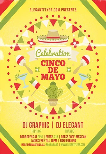 Yellow Illustrated Cinco de Mayo Celebration Premium Flyer Template PSD