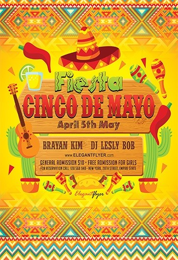 Yellow Artistic Traditional Cinco De Mayo Fiesta Premium Flyer Template PSD