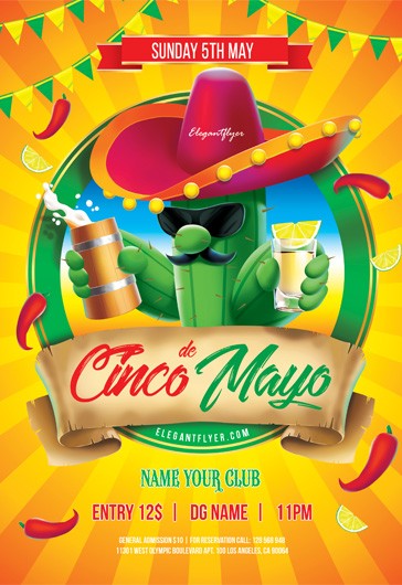 Zabawny plakat imprezy z kaktusem z okazji Cinco de Mayo