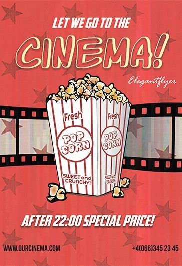 Red Illustrated Cinema Time Free Flyer Template PSD | by Elegantflyer