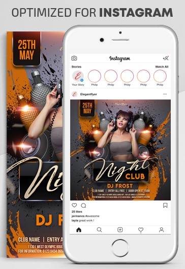 Yellow Simple Club Night Instagram Premium Social Media Template PSD ...