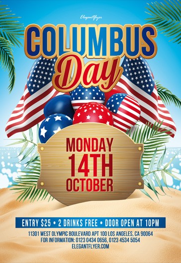 Blue Artistic Columbus Day Free Flyer Template PSD | by Elegantflyer