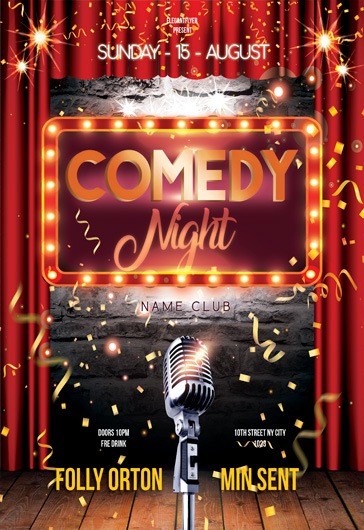 Red Artistic Comedy Night Premium Flyer Template PSD | by Elegantflyer