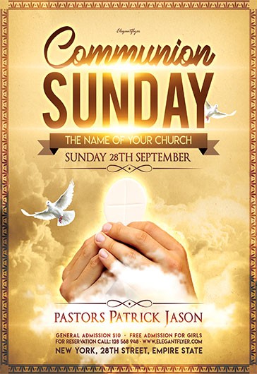 Yellow Simple Communion Sunday Premium Flyer Template PSD | by Elegantflyer