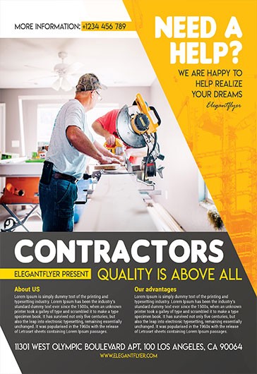 Gray Professional Contractors Premium Flyer Template PSD | by Elegantflyer