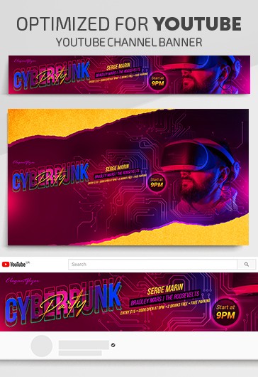 Pink Modern Cyber Punk Party Youtube Premium Social Media Template PSD