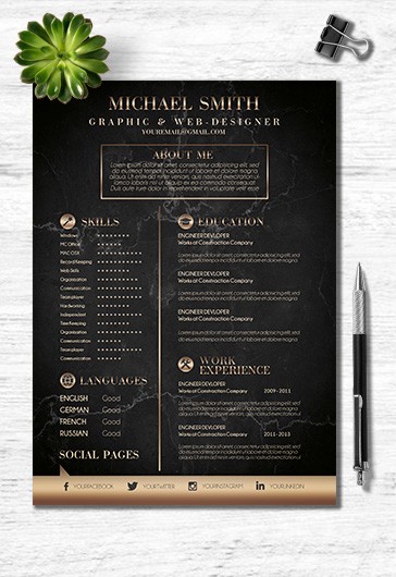 Dark-colored CV Template in PSD - 10022459 | by ElegantFlyer