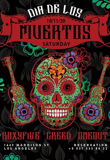 Multicolor Illustrated Dia De Los Muertos Flyer Free Flyer Template PSD