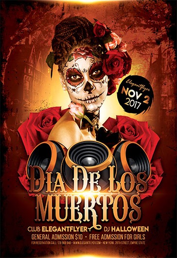 Brown Creative Dia De Los Muertos Party Premium Flyer Template PSD | by ...