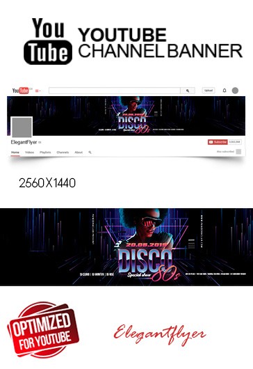 Black Creative Disco 80s Youtube Premium Social Media Template PSD | by ...