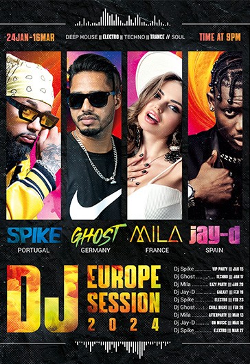 Black Grunge Dj Europe Session Premium Flyer Template PSD | by Elegantflyer