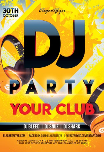 Yellow Bright DJ party Premium Flyer Template PSD | by Elegantflyer