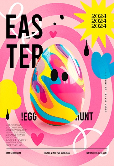 Pink Bright Easter Egg Hunt Party Premium Flyer Template Psd 