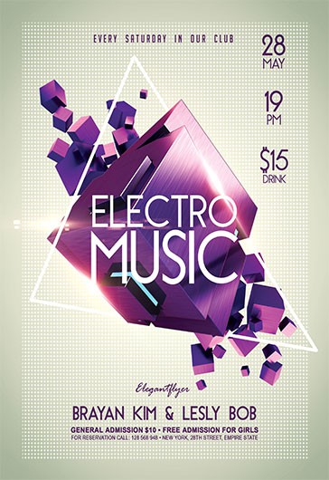White Geometric Electro Music Premium Flyer Template PSD | by Elegantflyer