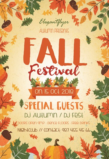 Yellow Illustrated Vintage Fall Festival Free Flyer Template PSD | by ...