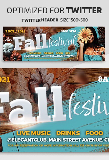 Brown Creative Fall Festival Twitter Premium Social Media Template PSD