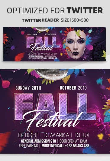 Purple Creative Fall Festival Twitter Premium Social Media Template PSD