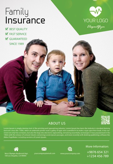 Green Simple Family Insurance Premium Flyer Template Psd 