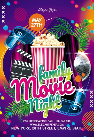 Multicolor Artistic Family Movie Night Flyer Premium Flyer Template PSD