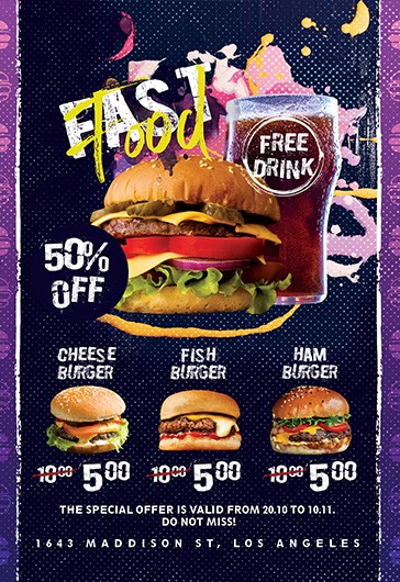 Attractive Fast Food Menu Flyer - Blue