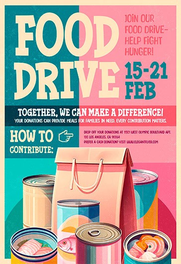 Pink Illustrated Food Drive Free Flyer Template PSD by Elegantflyer