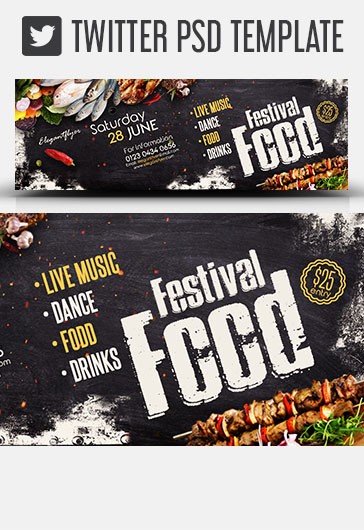 Black Grunge Food Festival Twitter Free Social Media Template PSD | by ...