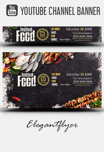 Black Simple Food Festival Youtube Free Social Media Template PSD | by ...