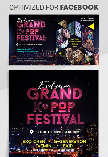 Black Simple Grand K-Pop Festival Facebook Premium Social Media ...