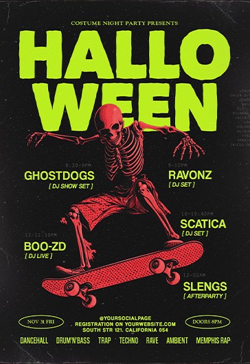 Black Vintage and Retro Halloween Costume Party Free Flyer Template PSD
