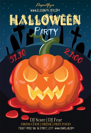 Blue Illustrated Halloween Premium Flyer Template PSD | by Elegantflyer