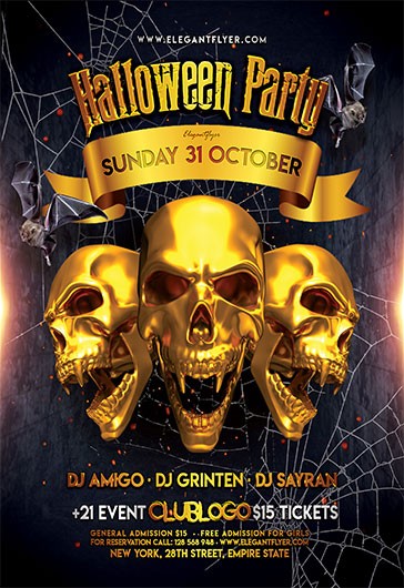 Black and Gold Luxury Halloween Party Premium Flyer Template PSD | by ...