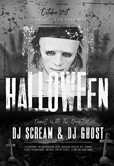 Black Dark B&W DJ Halloween Premium Flyer Template PSD | by Elegantflyer