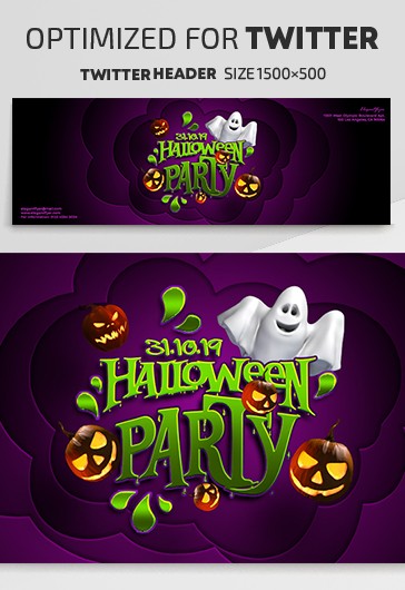 Purple Artistic Halloween Twitter Premium Social Media Template PSD ...