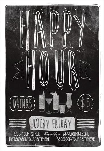 Black Dark Chalk Style Happy Hour Premium Flyer Template PSD | by ...