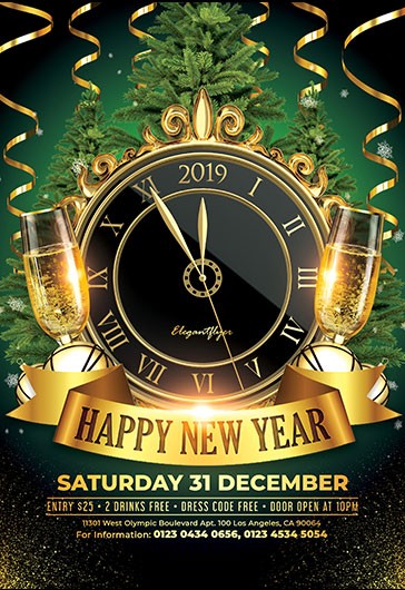 Happy New Year with Clock - New Years