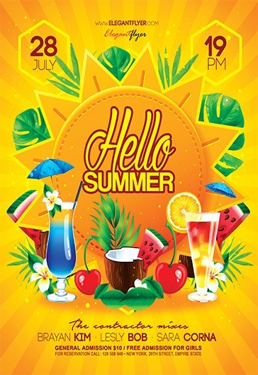 Yellow Creative Hello Summer Premium Flyer Template PSD | by Elegantflyer