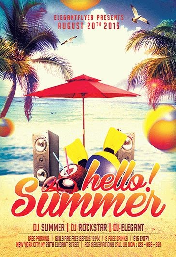 Yellow Artistic Hello Summer Premium Flyer Template PSD | by Elegantflyer