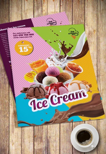 Menu lodów - szablon premium bi-fold broszury PSD. - Jedzenie