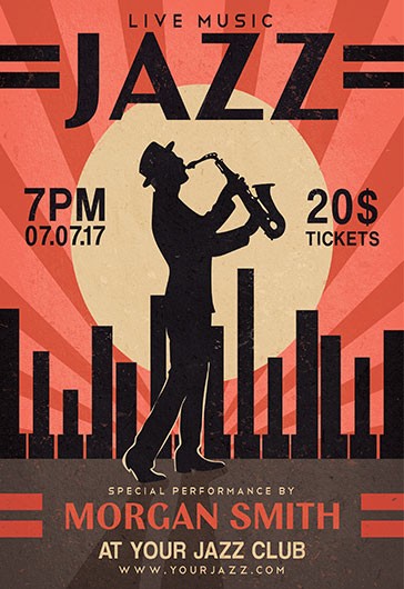 Orange Illustrated Jazz Free Flyer Template PSD | by Elegantflyer