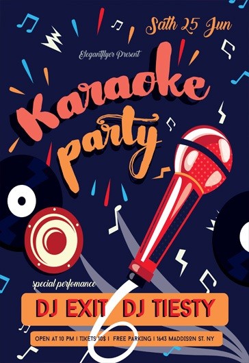 Blue Illustrated Karaoke Party Premium Flyer Template PSD | by Elegantflyer