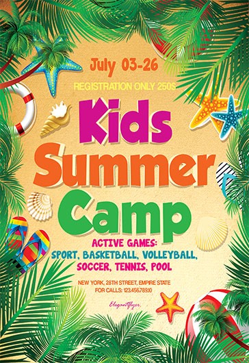 Yellow Illustrated Kids Summer Camp Premium Flyer Template PSD | by ...