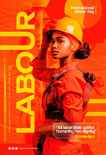 Orange Bright Labour Day Premium Poster Template Psd 