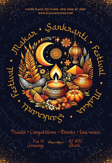 Black Creative Makar Sankranti Fesival Premium Poster Template PSD by