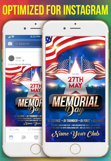 Blue Simple Memorial Day Events Instagram Premium Social Media Template PSD
